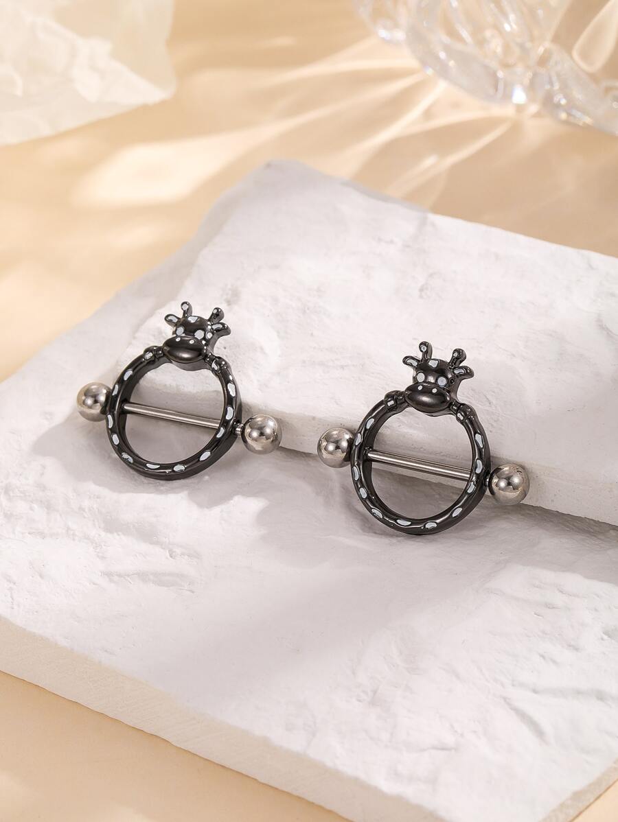 2pcs Cow Decor Nipple Ring - Multicolor - View 1