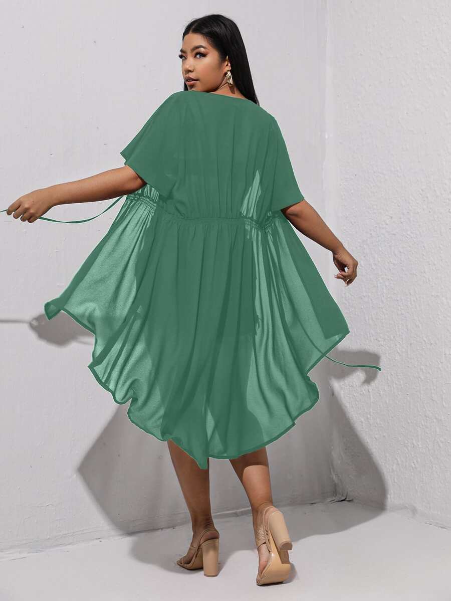 Plus Tie Front Kimono - Green - View 1