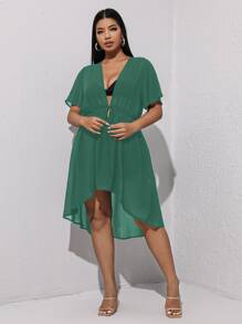 Plus Tie Front Kimono - Green - View 4