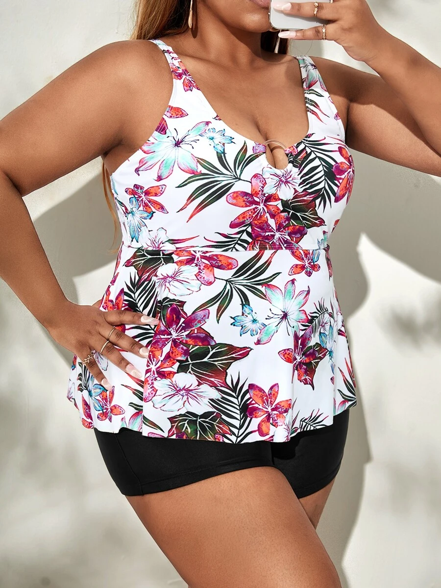 Swim Lushoire Plus Size In nhiệt đới Tankini Bãi biển mùa hè - Nhiều màu - Xem 1