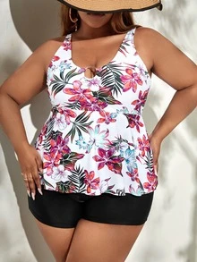 Swim Lushoire Plus Size In nhiệt đới Tankini Bãi biển mùa hè - Nhiều màu - Xem 3