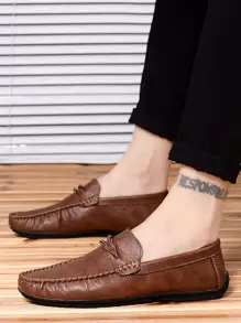 Men Twist Stitch Detail Loafers - Brown - View 3
