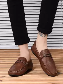 Men Twist Stitch Detail Loafers - Brown - View 4
