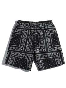 Manfinity RSRT Loose Fit Men's Paisley Print Shorts With Drawstring Waist Graphic Going Out Casual Drawstring Shorts, For Husband, Boyfriend Gifts