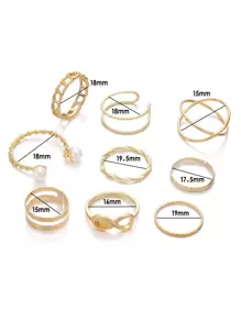 9pcs Đồ trang trí Ngọc Trai giả Nhẫn - Vàng - Xem 3