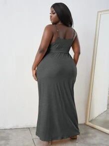 Maweii Vestido de tirantes unicolor con cinturón - Gris Oscuro - Ver 2