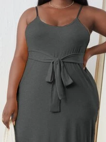 Maweii Vestido de tirantes unicolor con cinturón - Gris Oscuro - Ver 3