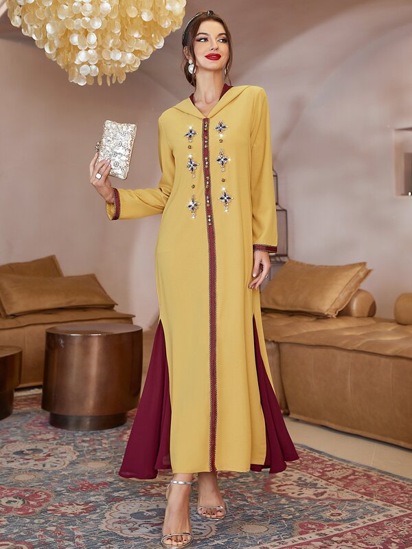 SHEIN Najma Rhinestone Tape Detail Split Hem Djellaba | SHEIN USA