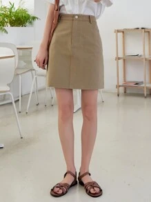 DAZY Slant Pockets Straight Skirt - Khaki - View 3