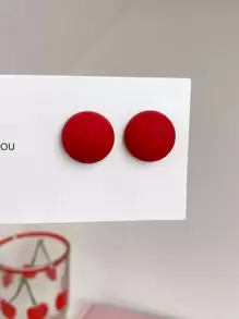 1 par de pendientes de botón redondos lacados de estilo casual - C - Ver 12