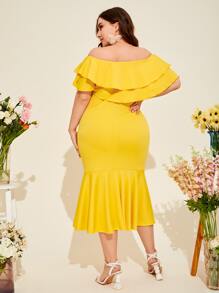 Modelyn Vestido ribete con fruncido de hombros descubiertos bajo sirena - Amarillo - Ver 5