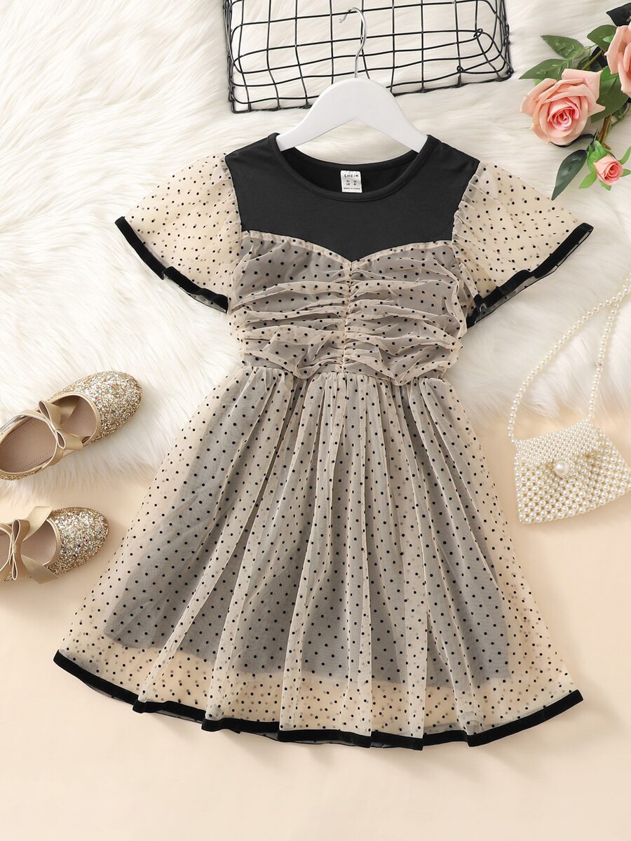 SHEIN Đầm Gái Xù Tương phản ràng buộc Chấm bi Boho - Nhiều màu - Xem 1