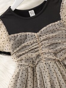 SHEIN Đầm Gái Xù Tương phản ràng buộc Chấm bi Boho - Nhiều màu - Xem 4