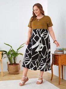 Mulvari Đầm Plus Size Cắt ra Hình học Giải trí - Nhiều màu - Xem 1