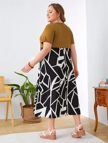 Mulvari Đầm Plus Size Cắt ra Hình học Giải trí - Nhiều màu - Xem 2