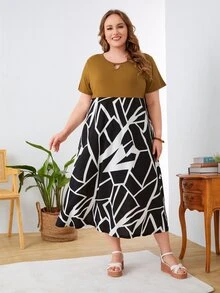 Mulvari Đầm Plus Size Cắt ra Hình học Giải trí - Nhiều màu - Xem 4