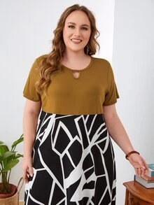 Mulvari Đầm Plus Size Cắt ra Hình học Giải trí - Nhiều màu - Xem 5