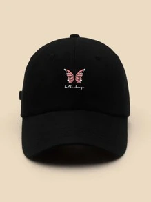 Butterfly & Letter Graphic Baseball Cap Cute - Black - View 1