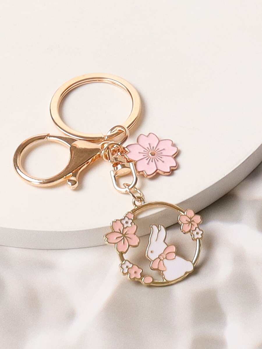 Flower & Rabbit Charm Keychain | SHEIN USA