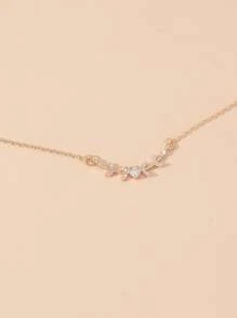 1件立方氧化锆花叶心形蛇形吊坠项链，黄金首饰，伴娘礼物，送给她的礼物 - 金黃色 - 查看 2