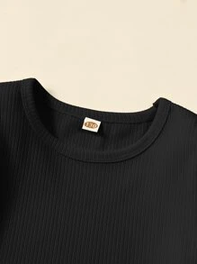 Girls Solid Top & Cow Print Trousers - Black and White - View 4