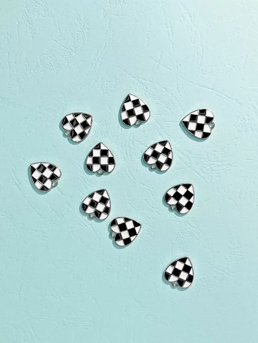 10pcs Checker Pattern Heart Pendant DIY Jewelry Accessory Valentines - Multicolor - View 1
