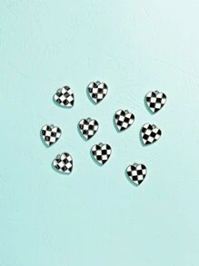 10pcs Checker Pattern Heart Pendant DIY Jewelry Accessory Valentines - Multicolor - View 2