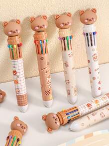 圓珠筆卡哇伊可愛熊鋼筆0.5mm卡通彩色圓珠筆學校配件文具適合女孩