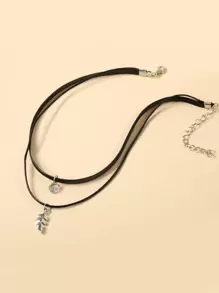 Gargantilla con diamante de imitación con diseño de hoja a capas - Negro - Ver 5