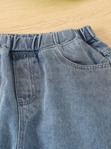 SHEIN 女孩字母圖案背心上衣和破洞毛邊牛仔褲 - 藍白色 - 查看 8