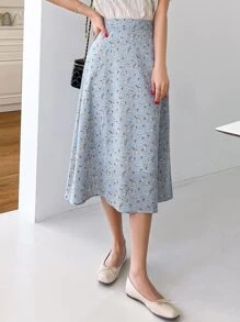 DAZY Floral Print Skirt - Dusty Blue - View 1
