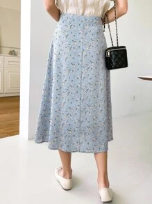 DAZY Floral Print Skirt - Dusty Blue - View 2