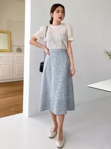 DAZY Floral Print Skirt - Dusty Blue - View 4