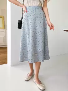 DAZY Floral Print Skirt - Dusty Blue - View 6