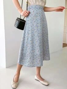 DAZY Floral Print Skirt - Dusty Blue - View 7