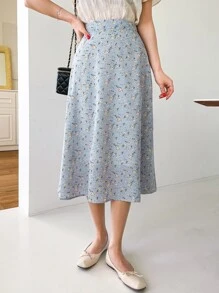 DAZY Floral Print Skirt - Dusty Blue - View 8
