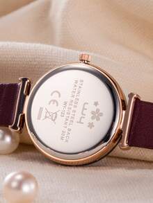 Round Pointer Quartz Watch - Burgundy - View 2