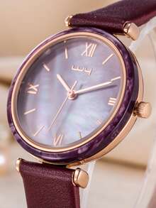 Round Pointer Quartz Watch - Burgundy - View 4