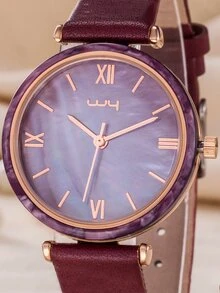 Round Pointer Quartz Watch - Burgundy - View 5