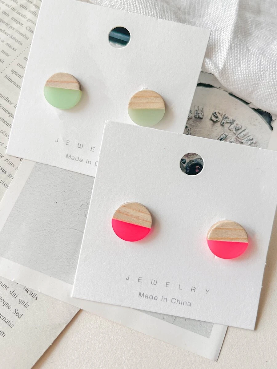 Hoa tai đinh tán tròn trang trí 2 cặp - Nhiều màu - Xem 1