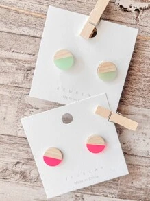 Hoa tai đinh tán tròn trang trí 2 cặp - Nhiều màu - Xem 4