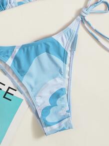 SHEIN Swim 夏季海灘蝴蝶圖案束邊三角比基尼，內含三角巾 - 藍色 - 查看 3