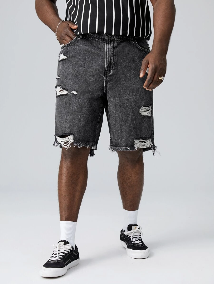 GENTILAND Hombres Shorts en mezclilla desgarro ribete sin dobladillo