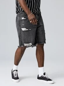 GENTILAND Hombres Shorts en mezclilla desgarro ribete sin dobladillo