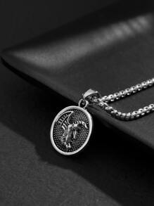 時尚流行男士人物細節圓形吊墜項鍊合金，適合珠寶禮物和時尚外觀 - 銀色 - 查看 4