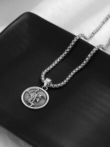 時尚流行男士人物細節圓形吊墜項鍊合金，適合珠寶禮物和時尚外觀 - 銀色 - 查看 5