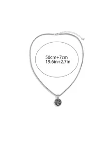 時尚流行男士人物細節圓形吊墜項鍊合金，適合珠寶禮物和時尚外觀 - 銀色 - 查看 8