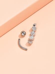 Rhinestone Decor Navel Belly Ring - Silver - View 2