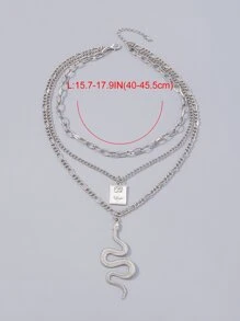 Mydear 蛇和花朵掛飾多層次項鍊 - 銀色 - 查看 4