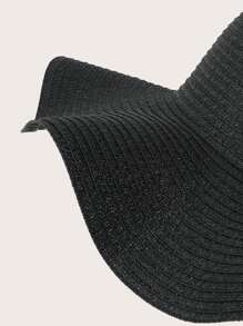 Boho Solid Summer Beach Sun Straw Hat - Black - View 3